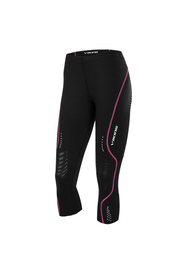 Spodnie damskie legginsy 3/4 Viking Ingrid Capri. Kolor: wielokolorowy, czarny, różowy. Sport: bieganie