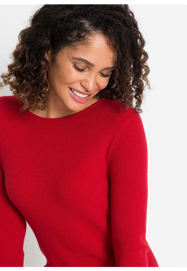 bonprix - Sukienka dzianinowa. Kolor: czerwony. Materiał: dzianina