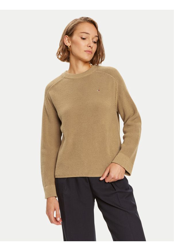 TOMMY HILFIGER - Tommy Hilfiger Sweter WW0WW40751 Beżowy Regular Fit. Kolor: beżowy. Materiał: bawełna