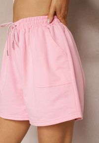 Renee - Różowe Dresowe Szorty High Waist z Gumką w Talii Narefia. Stan: podwyższony. Kolor: różowy. Materiał: dresówka. Długość: krótkie. Styl: elegancki