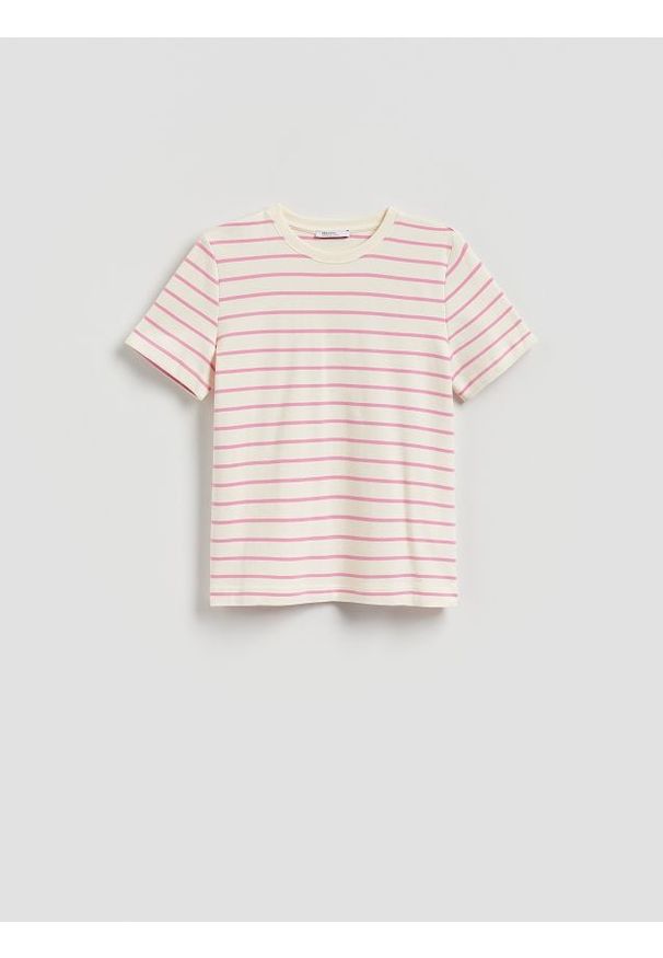Reserved - T-shirt z bawełny merceryzowanej - brudny róż. Kolor: różowy. Materiał: bawełna