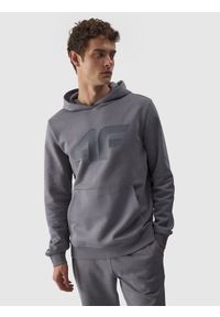 4f - 4F Bluza dresowa nierozpinana z kapturem męska - szara XL. Okazja: na co dzień. Typ kołnierza: kaptur. Kolor: szary. Materiał: dresówka. Wzór: gładki, nadruk, ze splotem. Styl: sportowy, casual