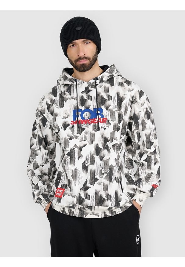 4f - 4F Bluza dresowa loose z kapturem męska - biała L. Typ kołnierza: kaptur. Kolor: wielokolorowy. Materiał: dresówka. Sezon: zima. Sport: narciarstwo, snowboard