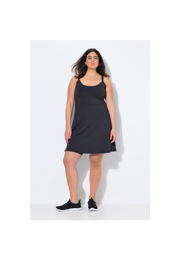 ULLA POPKEN - Damskie Sukienka dla aktywnych zintegrowane szorty okrągły dekolt bez rękawów. Kolekcja: plus size. Kolor: czarny. Materiał: poliester. Długość rękawa: bez rękawów. Typ sukienki: sportowe, dla puszystych. Styl: sportowy
