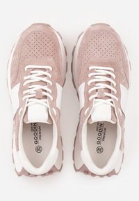 Renee - Różowe Zamszowe Sneakersy na Podeszwie Chunky z Perforowaną Cholewką Cezarlina. Okazja: na co dzień. Kolor: różowy. Materiał: zamsz. Szerokość cholewki: normalna #5