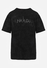 Renee - Czarny Oversizowy T-shirt z Bawełny Zdobiony Haftem z Cekinami Marivia. Okazja: na co dzień. Kolor: czarny. Materiał: bawełna. Wzór: haft, aplikacja. Styl: casual, elegancki #8