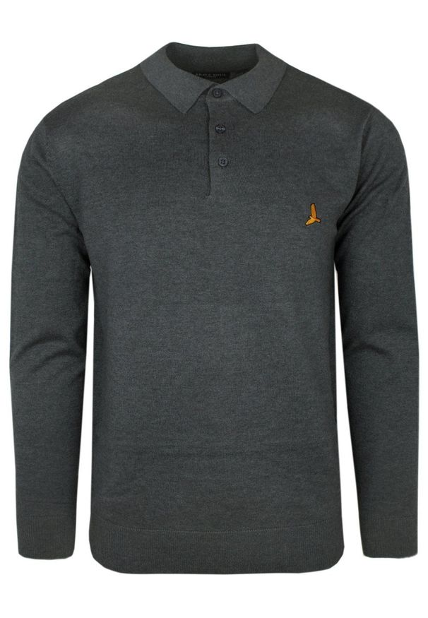 Dzianinowy Lekki Sweter w Stylu Longsleeve Polo – Brave Soul - Grafitowy. Typ kołnierza: polo. Kolor: szary. Materiał: akryl, bawełna. Długość rękawa: długi rękaw. Sezon: wiosna, jesień