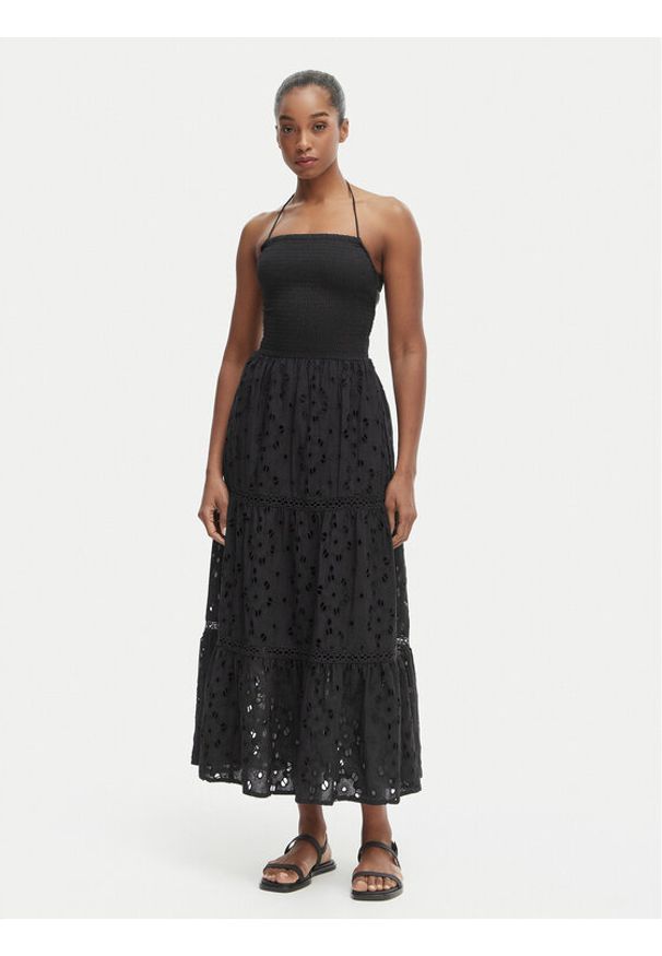 Iconique Sukienka letnia Sirya IC26-007 Czarny Regular Fit. Kolor: czarny. Materiał: bawełna. Sezon: lato