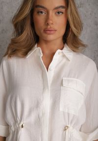 Renee - Biała Koszula z Bawełną o Nietoperzowym Kroju z Wiązaniem w Stylu Utility Kelathe. Kolor: biały. Materiał: bawełna #8