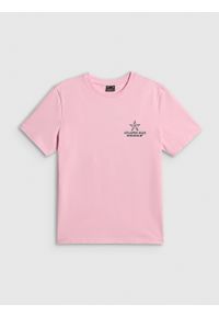4f - 4F T-shirt relaxed z nadrukiem damski - różowy XS. Okazja: na co dzień. Kolor: różowy. Materiał: materiał, bawełna, dzianina. Wzór: nadruk. Styl: sportowy, klasyczny, elegancki, casual #1