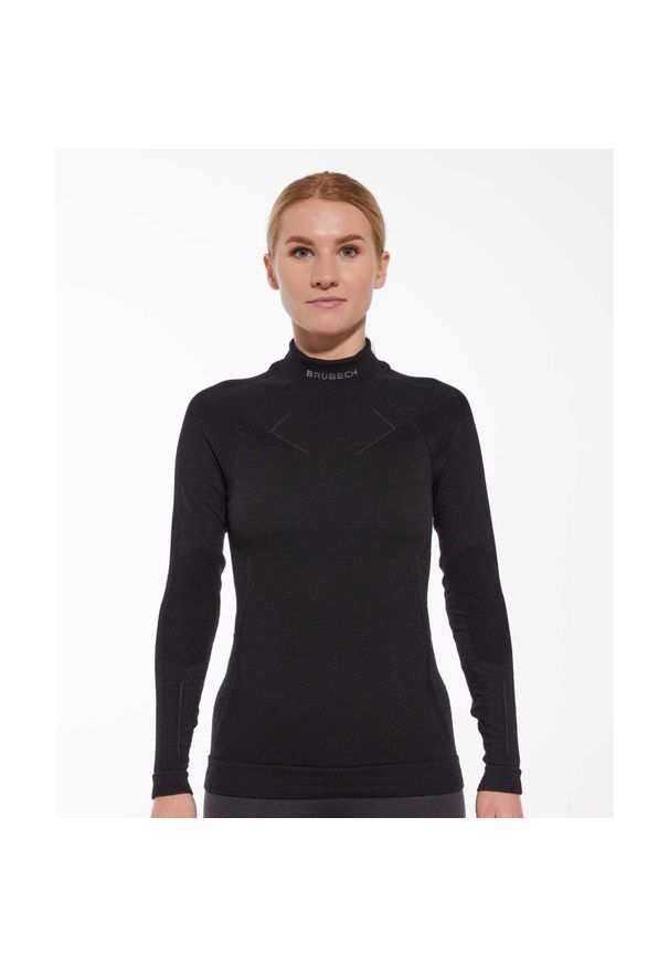 Bluza damska wełniana Brubeck EXTREME MERINO. Okazja: na co dzień. Kolor: czarny. Materiał: wełna. Styl: casual