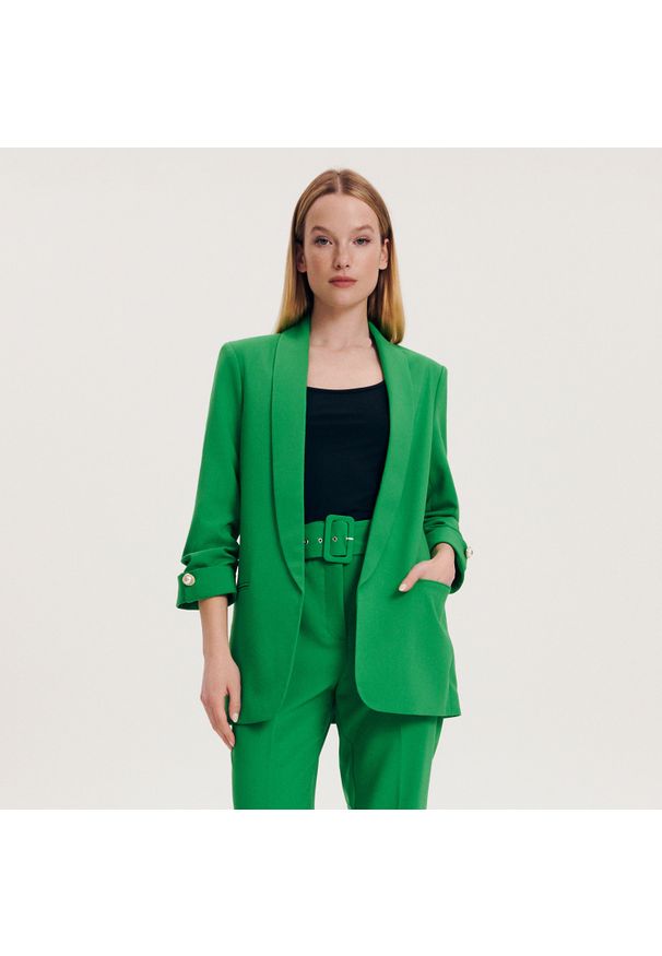 Reserved - Marynarka bez zapięcia - Zielony. Kolor: zielony