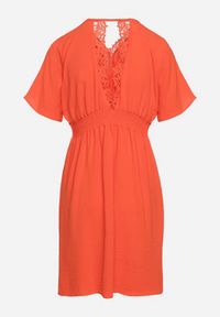 Born2be - Pomarańczowa Rozkloszowana Sukienka Mini z Koronkowymi Wstawkami Setaya. Kolor: pomarańczowy. Materiał: koronka. Typ sukienki: rozkloszowane. Styl: boho. Długość: mini #7