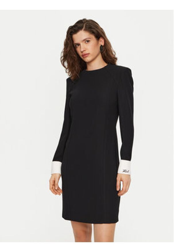 Karl Lagerfeld - KARL LAGERFELD Sukienka codzienna A1W13032 Czarny Slim Fit. Okazja: na co dzień. Typ kołnierza: dekolt w karo. Kolor: czarny. Materiał: syntetyk. Typ sukienki: proste. Styl: casual