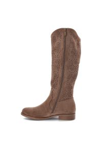 Brązowe Kozaki S.Barski Ażurowe Obuwie Damskie. Okazja: do pracy, na spacer, na co dzień. Kolor: brązowy. Szerokość cholewki: normalna. Wzór: ażurowy. Materiał: materiał. Sezon: zima, jesień. Obcas: na obcasie. Styl: casual. Wysokość obcasa: niski #5