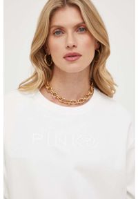 Pinko bluza bawełniana damska kolor beżowy gładka. Kolor: beżowy. Materiał: bawełna. Wzór: gładki #4