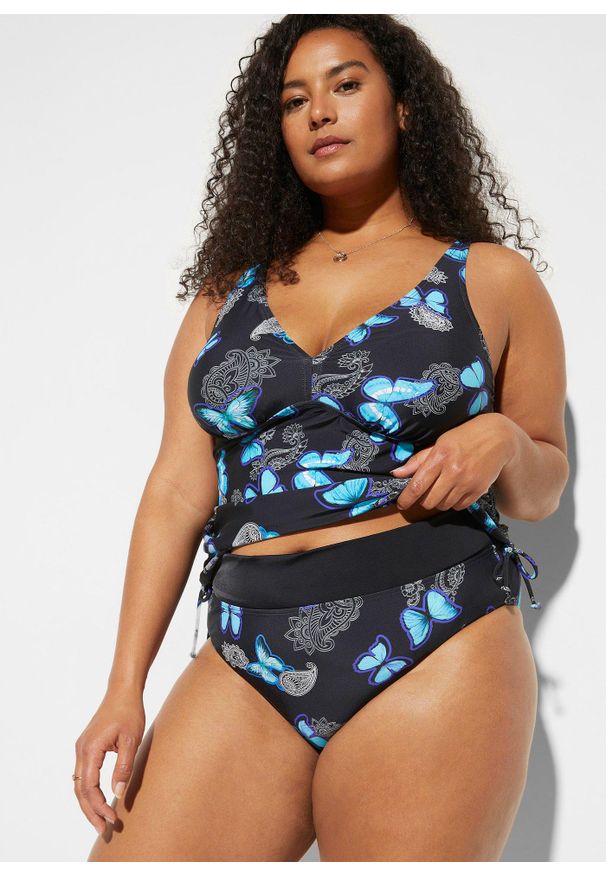 bonprix - Figi bikini. Kolor: czarny. Materiał: poliamid. Wzór: nadruk