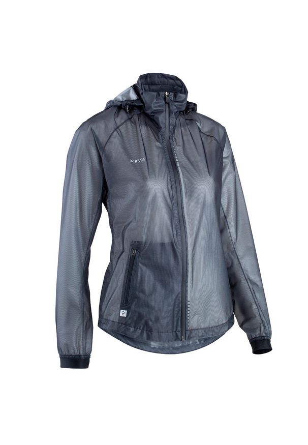 KIPSTA - Kurtka przeciwdeszczowa do piłki nożnej damska Kipsta. Kolor: czarny. Materiał: poliester, poliamid, materiał. Sport: piłka nożna