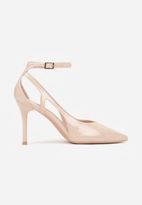 Renee - Beżowe Szpilki Lakierowane z Wycięciami Fyriana. Zapięcie: sprzączka. Kolor: beżowy. Materiał: lakier. Wzór: aplikacja. Sezon: jesień. Obcas: na szpilce. Styl: elegancki. Wysokość obcasa: średni #2