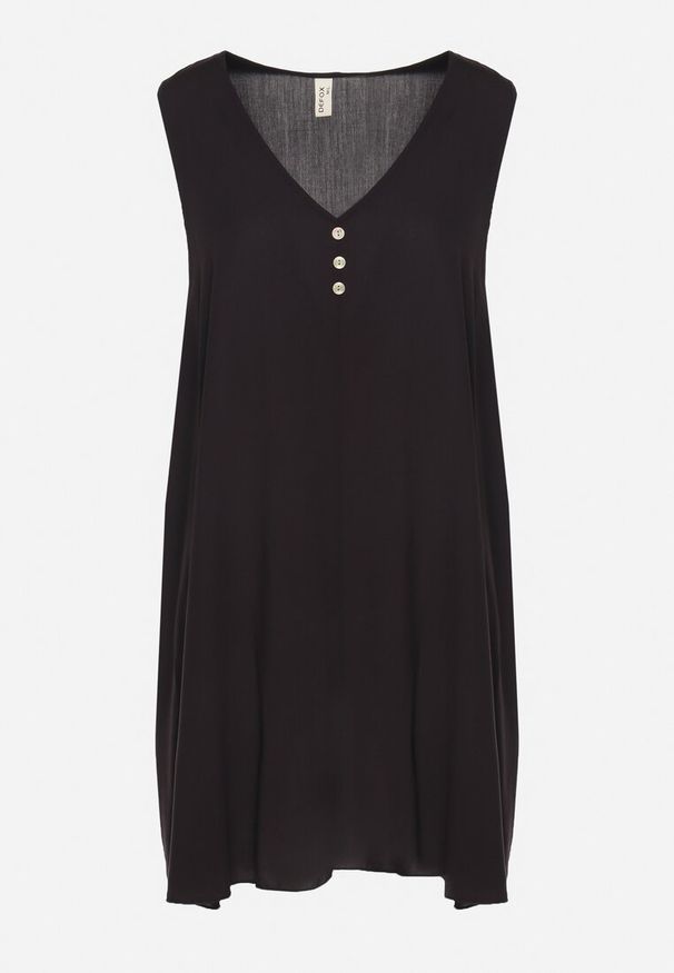 Born2be - Czarna Rozkloszowana Sukienka z Bawełny z Ozdobnymi Guzikami Folusae. Okazja: na co dzień. Typ kołnierza: dekolt w serek. Kolor: czarny. Materiał: bawełna. Sezon: wiosna, lato. Typ sukienki: proste. Styl: casual, elegancki, klasyczny