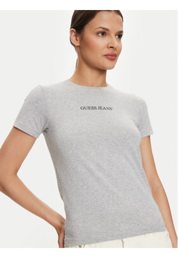 Guess Jeans T-Shirt W4YI01 J1314 Szary Slim Fit. Kolor: szary. Materiał: bawełna