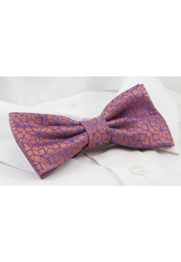 Mucha Męska z Poszetką, Pomarańczowo-Chabrowa, Wzór Geometryczny - Alties. Kolor: niebieski. Wzór: geometria. Styl: sportowy, elegancki