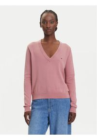 Tommy Jeans Sweter Essential DW0DW19888 Różowy Regular Fit. Kolor: różowy. Materiał: bawełna