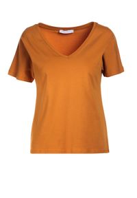 Born2be - Jasnobrązowy T-shirt Wrafdiff. Kolor: brązowy. Materiał: dzianina. Długość rękawa: krótki rękaw. Długość: krótkie #5