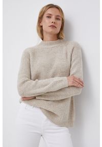 only - Only Sweter damski kolor beżowy z półgolfem. Kolor: beżowy. Materiał: dzianina. Długość rękawa: raglanowy rękaw