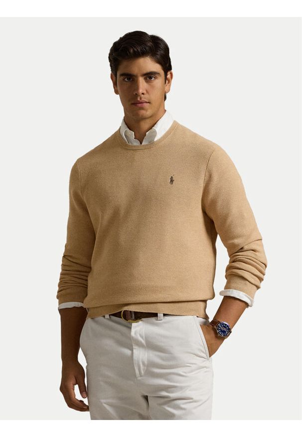 Polo Ralph Lauren Sweter 710918163502 Beżowy Regular Fit. Typ kołnierza: polo. Kolor: beżowy. Materiał: bawełna