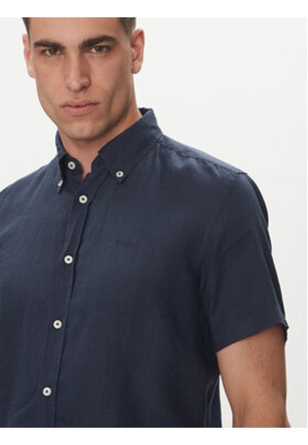 BOSS Koszula H-Roan 50539352 Granatowy Slim Fit. Kolor: niebieski. Materiał: len