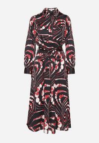 Born2be - Czarno-Czerwona Rozkloszowana Sukienka o Koszulowym Kroju z Gumką w Pasie w Abstrakcyjny Wzór Daltinnia. Okazja: na co dzień. Kolor: czarny. Długość rękawa: długi rękaw. Typ sukienki: koszulowe. Styl: casual #7