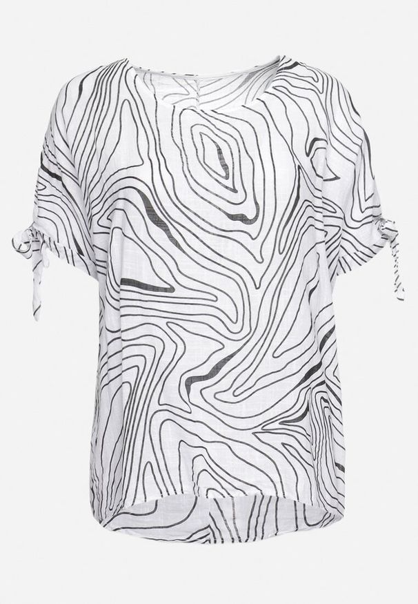 Born2be - Biała Bluzka z Ozdobnym Wiązaniem przy Rękawach Fialia. Okazja: na co dzień, na spotkanie biznesowe, do pracy. Kolekcja: plus size. Kolor: biały. Materiał: jeans. Styl: biznesowy, casual, elegancki