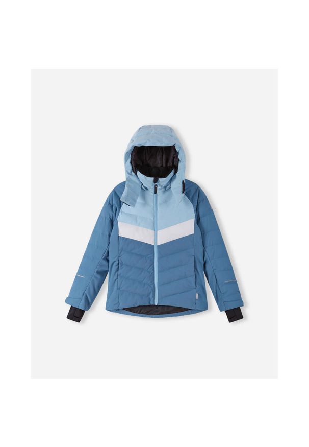 Kurtka z kapturem dla dziewczynki Reima Luppo. Typ kołnierza: kaptur. Kolor: niebieski. Materiał: puch. Sezon: zima. Sport: narciarstwo