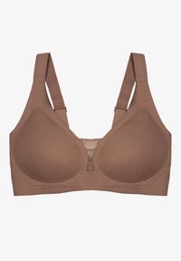 Born2be - Ciemnobeżowy Biustonosz z Prążkowanego Materiału Ezimere. Kolor: beżowy. Materiał: materiał, prążkowany. Rodzaj stanika: wyciągane miseczki. Wzór: gładki #1