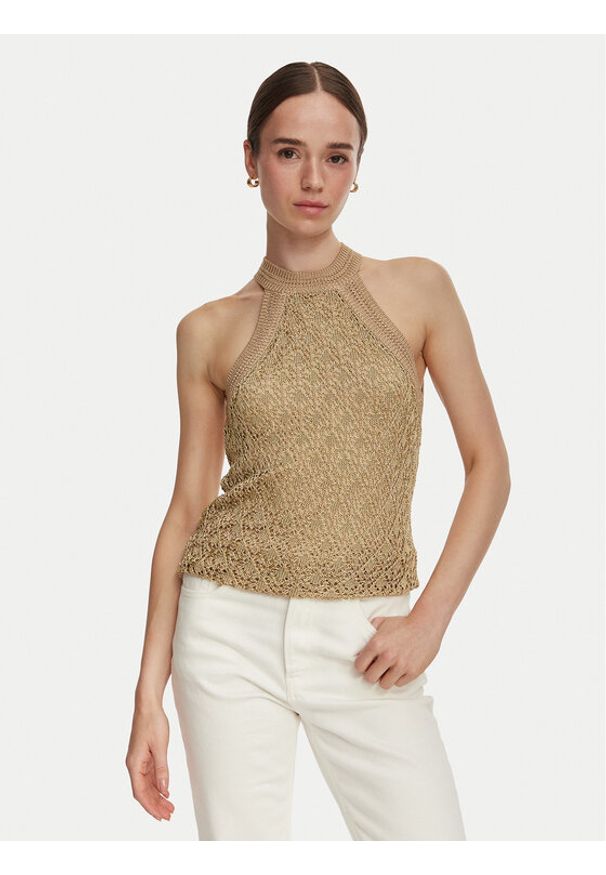 Guess Top W6YR34 Z1032 Złoty Regular Fit. Kolor: złoty. Materiał: wiskoza