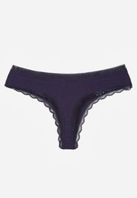 Born2be - Granatowe Majtki Stringi z Subtelną Koronką z Bawełną Adriedah. Kolor: niebieski. Materiał: koronka, bawełna. Wzór: koronka #2