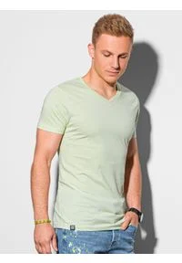 Ombre Clothing - T-shirt męski bawełniany BASIC S1369 - limonkowy - XXL. Typ kołnierza: dekolt w serek. Kolor: żółty. Materiał: bawełna. Długość: krótkie. Styl: klasyczny