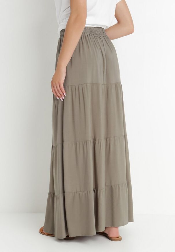 Born2be - Ciemnozielona Rozkloszowana Spódnica z Bawełny Amalthea. Kolor: zielony. Materiał: bawełna, materiał. Wzór: aplikacja. Sezon: wiosna, lato