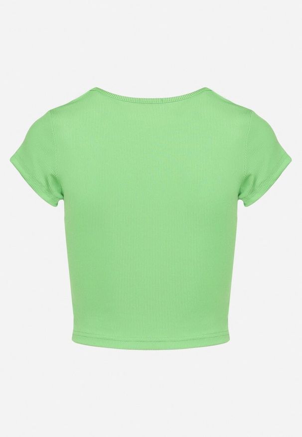 Born2be - Zielona Koszulka T-shirt z Krótkim Rękawem z Prążkowanej Dzianiny Nuvolia. Kolor: zielony. Materiał: dzianina, prążkowany. Długość rękawa: krótki rękaw. Długość: krótkie. Sezon: lato