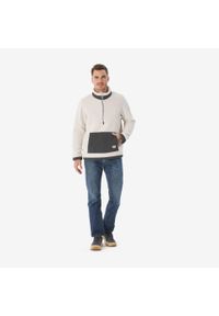 quechua - Polar turystyczny męski MH100. Typ kołnierza: kołnierzyk stójkowy. Kolor: szary, beżowy, wielokolorowy. Materiał: poliester, poliamid, materiał, elastan. Sezon: jesień, wiosna. Sport: turystyka piesza #2