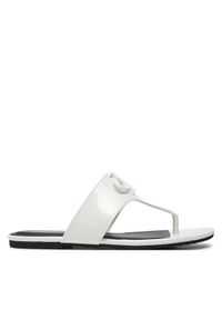 Calvin Klein Jeans Japonki Flat Sandal Slide Toepost Mg Met YW0YW01342 Biały. Kolor: biały. Materiał: skóra