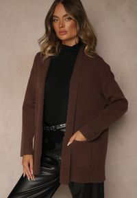 Renee - Brązowy Kardigan z Kaszmirem o Prostym Kroju Bez Zapięć z Kieszeniami Zaisa. Kolor: brązowy. Materiał: kaszmir. Styl: elegancki #4