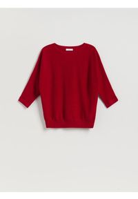 Reserved - Sweter z kimonowym rękawem - czerwony. Kolor: czerwony. Materiał: wełna, dzianina
