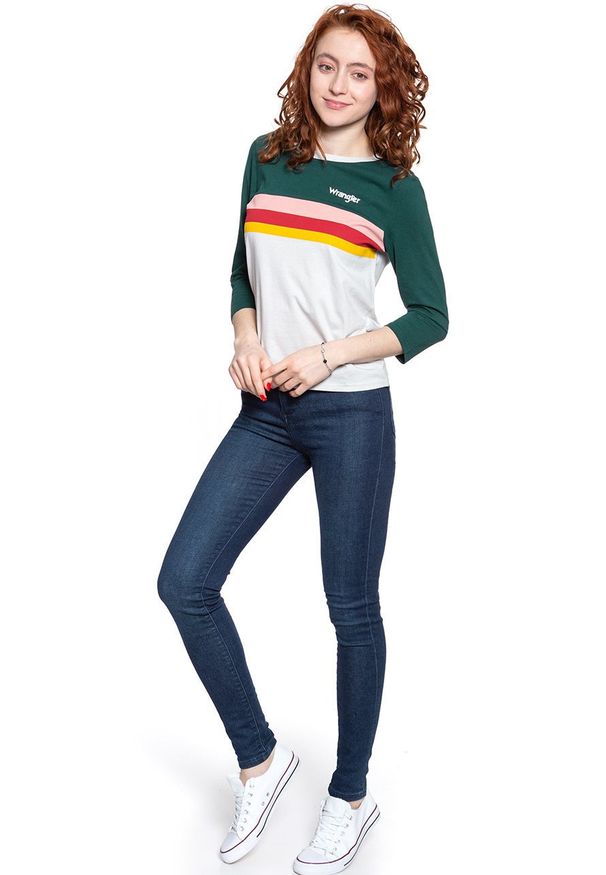 Wrangler - WRANGLER RAINBOW TEE CLOUD BLUE W7P5GHB03 112132063. Długość rękawa: długi rękaw. Wzór: nadruk