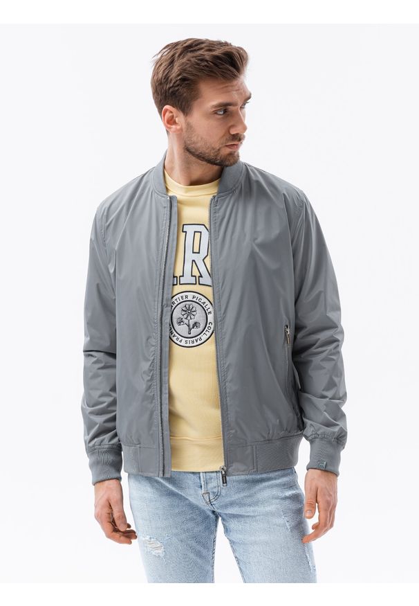 Ombre Clothing - Kurtka męska przejściowa bomberka C439 - szara - XXL. Kolor: szary. Materiał: poliester