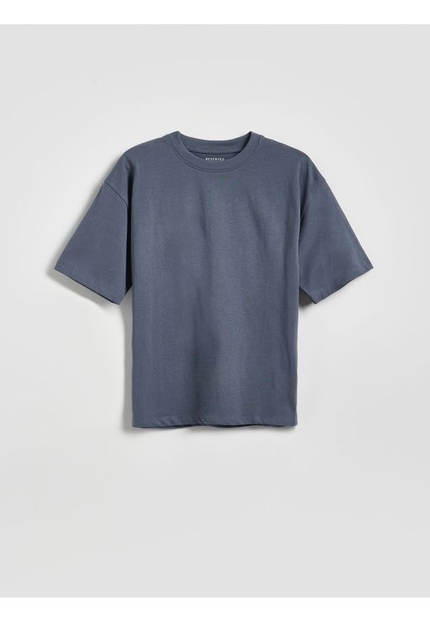 Reserved - Bawełniany t-shirt - niebieski. Kolor: niebieski. Materiał: bawełna
