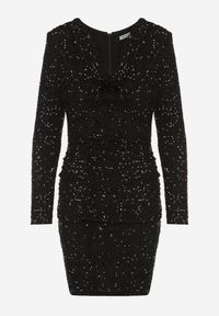 Born2be - Czarna Dopasowana Sukienka Wieczorowa z Lejącym Dekoltem i Cekinami Siwedea. Okazja: na wesele, na ślub cywilny. Kolor: czarny. Materiał: poliester. Długość rękawa: długi rękaw. Wzór: aplikacja. Styl: wizytowy #7