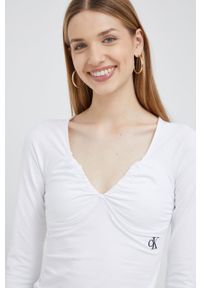 Calvin Klein Jeans longsleeve damska kolor biały. Kolor: biały. Materiał: materiał. Długość rękawa: długi rękaw #3