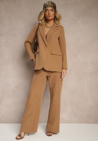 Renee - Brązowe Spodnie Garniturowe High Waist Viviorea. Okazja: na spotkanie biznesowe. Stan: podwyższony. Kolor: brązowy. Styl: biznesowy, klasyczny #5
